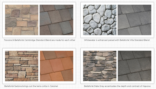 Examples of the colorcast of stone matching the colorcast of the rubber roofing solution