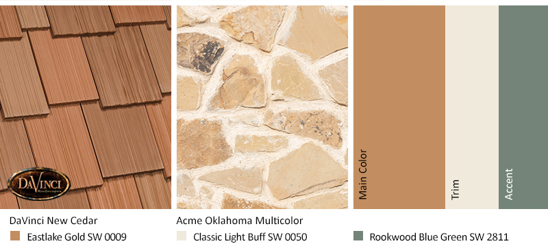 Tan Stone Exterior Color Schemes with Multi-Width Shake New Cedar