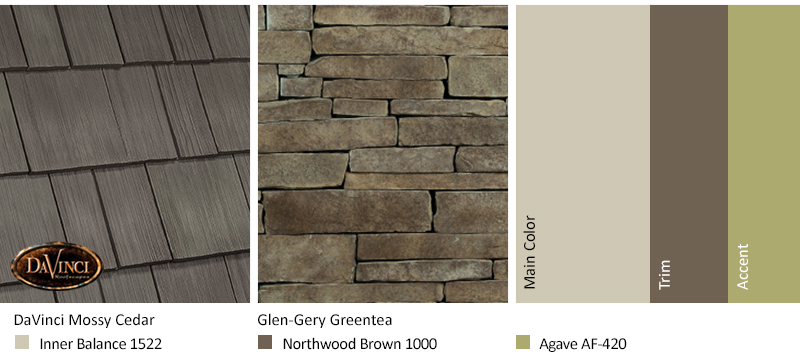 Tan Stone Exterior Color Schemes with Select Shake Mossy Cedar