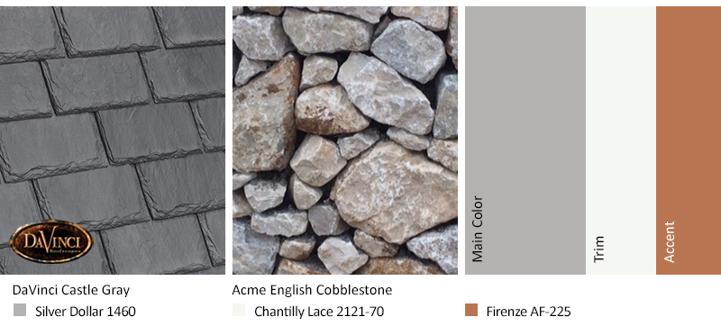 Gray Stone Exterior Color Schemes with Single-Width Slate Castle Gray