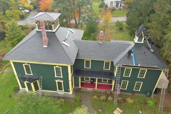 The belvedere atop this home, which offers a 360-degree view of Hallowell, Maine, is now protected by a synthetic slate upgrade to this historic home.